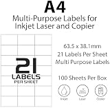iSOUL 21 Labels per Sheet A4 525 Self-Adhesive Inkjet Laser Compatible view 2