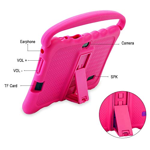 Shockproof Silicone Case, 7 inch Tablet PC case with Handle and Stand for Veidoo Kids Tablet PC T8 (8.3x6.3x0.8 inches) (Pink)