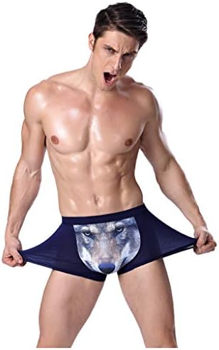 Fasclot Men's Underwear Boxer Briefs 3D Personality Wolf Head Modal Funny Middle Waist Breathable Comfortable Short Knickers Underpants Daily Wearing
