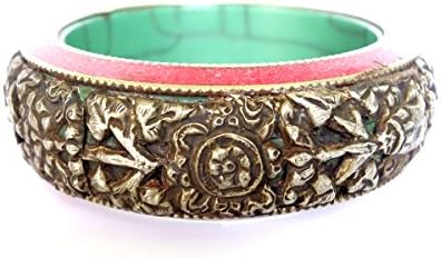 Oxidized Silver FINE Engraving by Hand Bangle Bracelet for Women Unique Gypsy Buddhist Bohemian Bangle Bracelet by Artisan