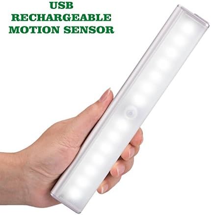 Pantry Lighting Motion Sensor USB Rechargeable Closet Lights for Wardrobe Bathroom Stair Counter, Easy Installer With Magnetic Strip (14 Led White Light)