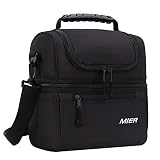 MIER 2 Compartment Lunch Bag for Men Women, Leakproof Insulated Cooler Bag for Work, School, Black