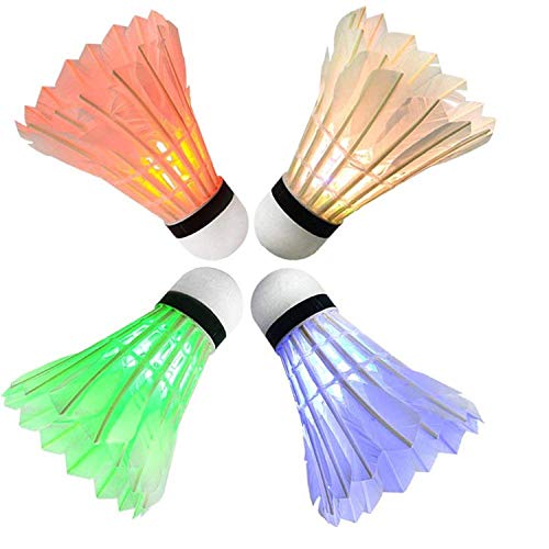 Arespark LED Badminton Shuttlecock, Dark Night Colorful LED Goose Feather Glow Birdies Lighting, Light Up Shuttle-Cocks Badminton Balls for Outdoor & Indoor Sports Activities, Pack of 4/8 / 12/16