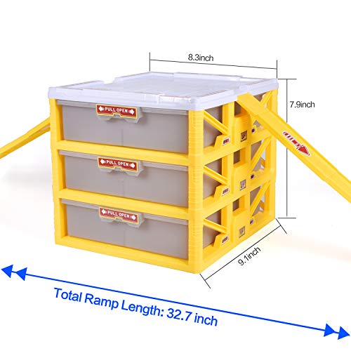 Construction Toys with 3-Level Car Parking Garbage Storage Box Toy Inculding Various Die-cast Construction Trucks, Parking Lot, Traffic Road Sins, Ramp Racing Set, Construction Birthday Party Supplie - Thumbnail 4