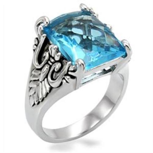 316L Stainless Steel Blue Rectangle AAA Cubic Zirconia Solitaire Ring