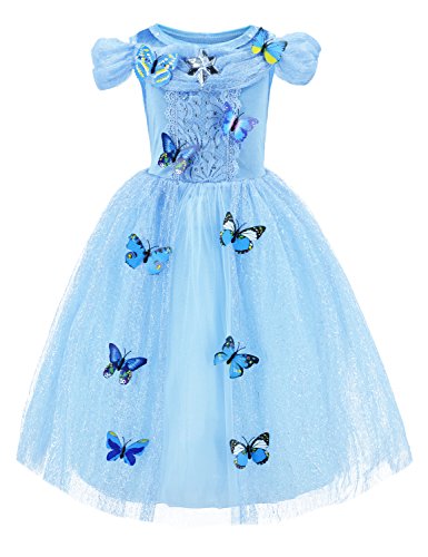 Princess Cinderella Costume Girls Dress Up With Accessories 5-6 Years (Blue 120cm)