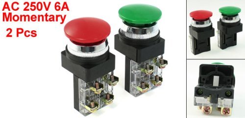 AC 250V 6A 1NO 1NC DPST Momentary Mushroom Head Push Button Switch ï¼ˆ Green1pcs Red1pcsï¼‰