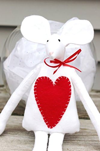Mascarpone, The Valentine's Day Stuffed Flannel Mouse With Red Heart, Plushie Toy Mouse, Handmade Plush Toy Mouse