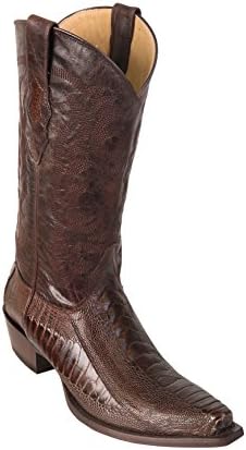 Men's Sinp Toe Brown Genuine Leather Ostrich Leg Skin Western Boots - Exotic Skin Boots