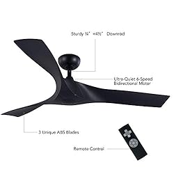 VONLUCE 52’’ Black Ceiling Fan No Light with