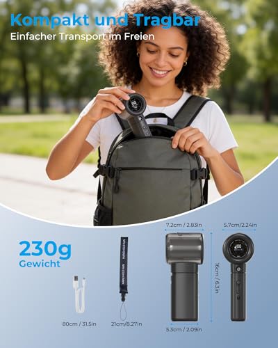 Handheld Fan with Spray Function - 16000 RPM, 5000 mAh Battery, 1-100 Continuously Adjustable, USB Rechargeable, Portable & Lightweight, Cooling Mini Fan with Fine Mist for Summer, Outdoor, Travel