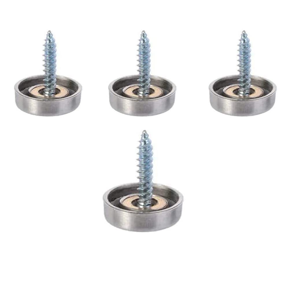 4 Pcs Mirror Screws, 18mm Copper Decorative Cap Metal Nail for Bath Plates Mirror Tables Wardrobes Furniture, Bright Silver