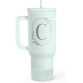 Personalized Monogrammed Tumbler with Handle 40oz, Letter C Tumblers Insulated Coffee Travel Cup, Custom Initial Gift for Women Girls Friends, Monogram Gift for Christmas Birthday Mothers Day