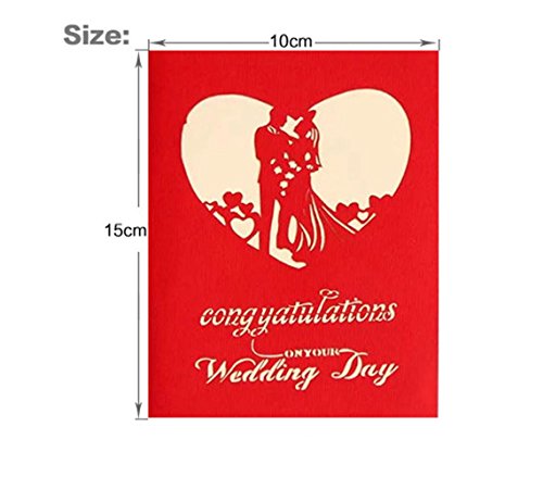 SUNREEK8482; Papercraft Handmade 3D Pop Up Wedding Invitation Cards (Wedding Garland) -Envelopes Included (Pink)