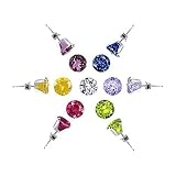Silverline Jewelry Stainless Steel 4mm Round CZ Stud Earrings set, Multi Color (7 Pack)