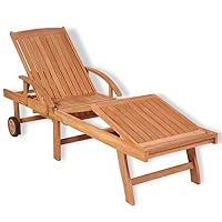 Fesjoy Sun Lounger Adjustable Reclining Wooden Sunlounger Solid Teak Wood Patio Sunbed Beach Chair Deck Chair Pool Sauna Furniture
