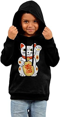 Kid's Maneki-Neko Japanese Toddler Boy Girl Long Sleeve Hoodies Sweatshirt Black Size 4 Toddler