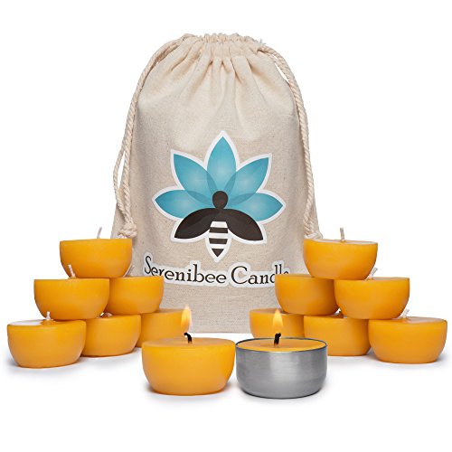 Beeswax Tea Lights Candles with One Reusable Steel Candle Holder and Reusable Cotton Bag Eco Friendly Gift Set (12)