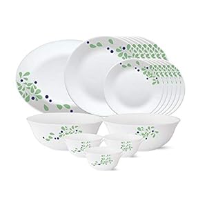 Larah by Borosil – Tiara Series, Foliage, 21 Pcs, Opalware Dinner Set, White