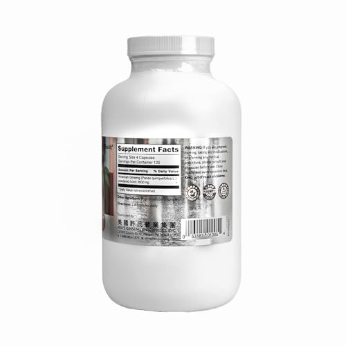 Hsu's Ginseng SKU 1005 | American Ginseng Capsules, 500ct | Cultivated American Ginseng from Marathon County, Wisconsin USA | 许氏花旗参丸 | 500ct Bottle, 西洋参, B000153QYQ