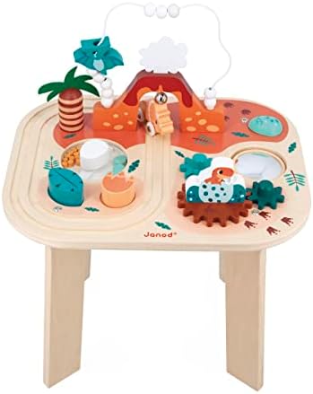 - Table d'Activités Dinosaure - 8 Activités Premier Age - Jouet d'Éveil - Développe la Motricité Fine et la Dextérité - Jouet en Bois FSC - Dès 12 Mois, J05825