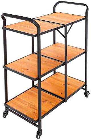 Cogihome 3-Tier Kitchen Trolley, Foldable Rolling Kitchen Bar Cart Iron Wood Table Serving Carts Storage Rack with Wheels for Party Restaurant Hotel Countertop