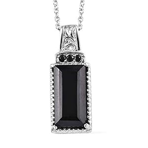 Womens Black Tourmaline Black Spinel Black Onyx 925 Sterling Silver Platinum Plated Chain Pendant Necklace For Women 20"