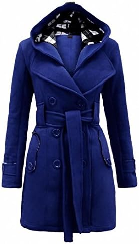 Geben Women's Winter Warm Sapphire Fleece Check Hooded Double Breast Coat Jacket, L