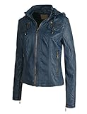 LE3NO Womens Faux Leather Zip Up Moto Biker Jacket with Pockets