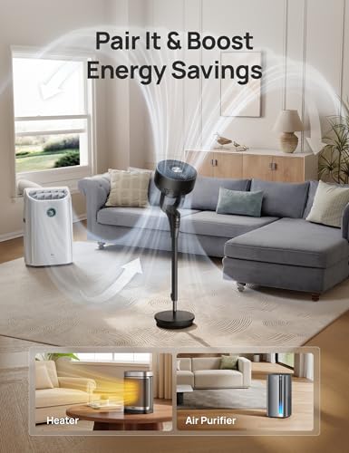 DREO Fan for Bedroom, 80° Oscillating Standing Fan, 25dB Quiet, 80ft Pedestal Fans for Home Office, 90° Manual Vertical, 3 Speeds, Remote, 34-41" Adjustable Height, Air Circulator