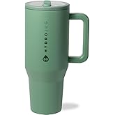 HydroJug Traveler - 40 oz Water Bottle with Handle & Flip Straw - Fits in Cup Holder, Leak Resistant Tumbler-Reusable Insulated Stainless Steel & Rubber Base - Gifts for Women & Men, Sage