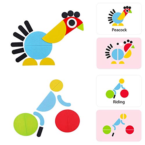 image for WOOD CITY Wooden Pattern Blocks, Animal Tangram Puzzle for Kids, Sorti