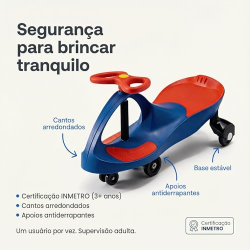 Carrinho de Rolimã Infantil Gira Gira sem Pedal URBANIUS, Volante 360° e Estrutura Reforçada – Certificado pelo INMETRO, 3+ Anos (Azul e Laranja)