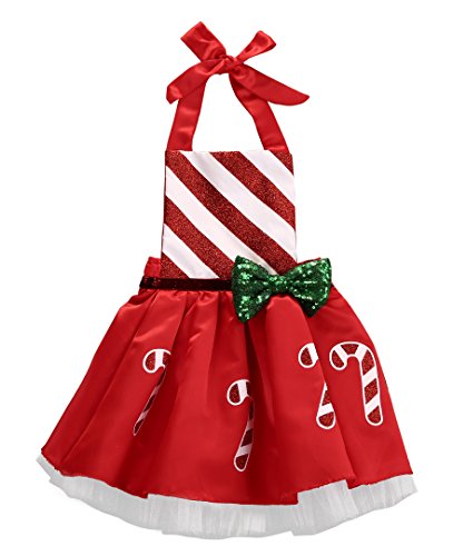 Christmas Toddler Kids Baby Girl Bow Striped Candy Cane Dress Outfits Costume