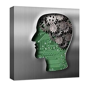 Canvas Wall Art Abstract Gear Brain Painting Artwork for Home Prints Framed - 12x12 inches