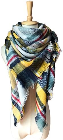 ZOMOY Women's Scarf Scarves Tartan Plaid Blanket Long Shawl Big Grid Winter Warm (Green-yellow)