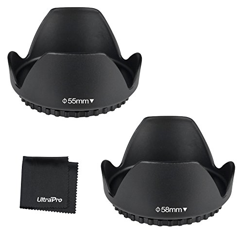 UltraPro 55mm And 58mm Tulip Flower Lens Hood Bundle For Select Nikon Digital SLRs With Nikon 18-55mm F/3.5-5.6G VR AF-P DX And Nikon 70-300mm F/4.5-6.3G ED - Includes UltraPro Microfiber Cloth
