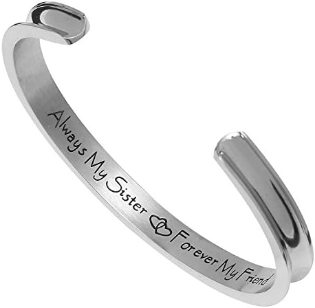 YWJ Always My Sister Forever My Friend' Cuff Bangle Inspirational Bracelet for Sister Friendship