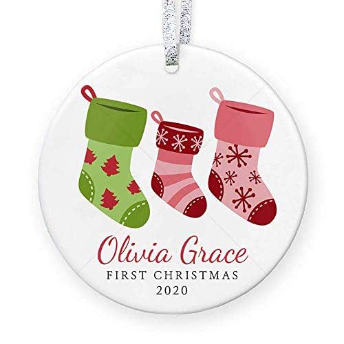 Personalized Baby Girl First Christmas 2020, 1st Christmas Ornament for Daughter