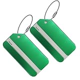 Set of 2 Luggage Tags, Aluminium Metal Travel Suitcase ID Identifier Tag Labels Bag Name Address Label with Screw Chain, Green