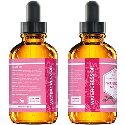 Watercress Seed Oil by Leven Rose - 100% Pure Organic Watercress Oil Detoxifies Skin and Stimulates Hair Growth, Scalp Dryness Oil - Natural UV Protection - Non-GMO Watercress - Vegan Friendly - 1 oz