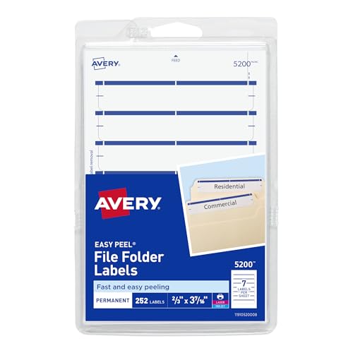 Avery File Folder Labels on 4" x 6" Sheet, Easy Peel, White/Blue, Print & Handw…