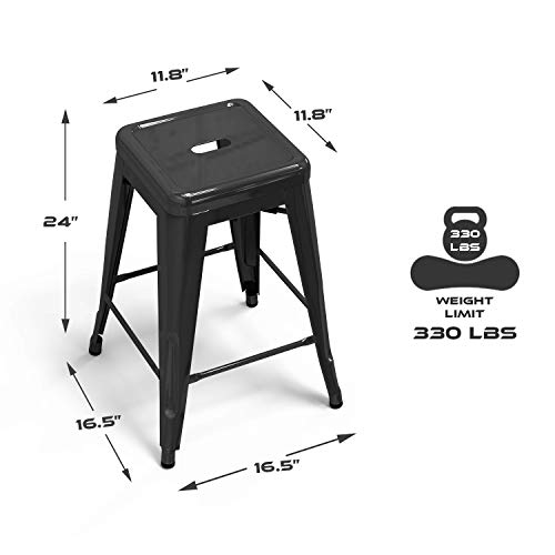Bonzy Home Bar Stools Set of 4, 24 inches Metal Bar Stools, Stackable