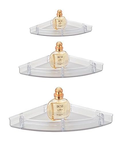 ROYAL ALFA Unbreakable Multipurpose Premium Quality Crystal Clear Corner Set Plastic Bathroom Corner Shelves (Pack of 3, Clear)