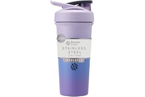 BlenderBottle Strada Sleek Insulated Stainless Steel Water Bottle with Wire Whisk, 25-Ounce, Lavender Ombre