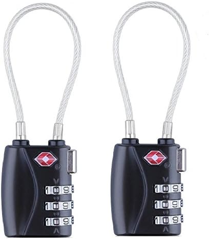 TSA Lock Cable - 3 Dial Combination Padlock - Backpack Small Lock - TSA Luggage Locks 2 Pack(Black)