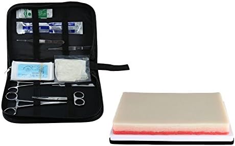 Suture Practice Kit, Suture Pad/12 Suture with Needle/Needle Holders/Hemostatic Forceps/Scissors/Dressing Forceps/Tissue Forceps/Scalpel Handle/10 Blades/Plastic Handle Scalpel/Gloves/Case