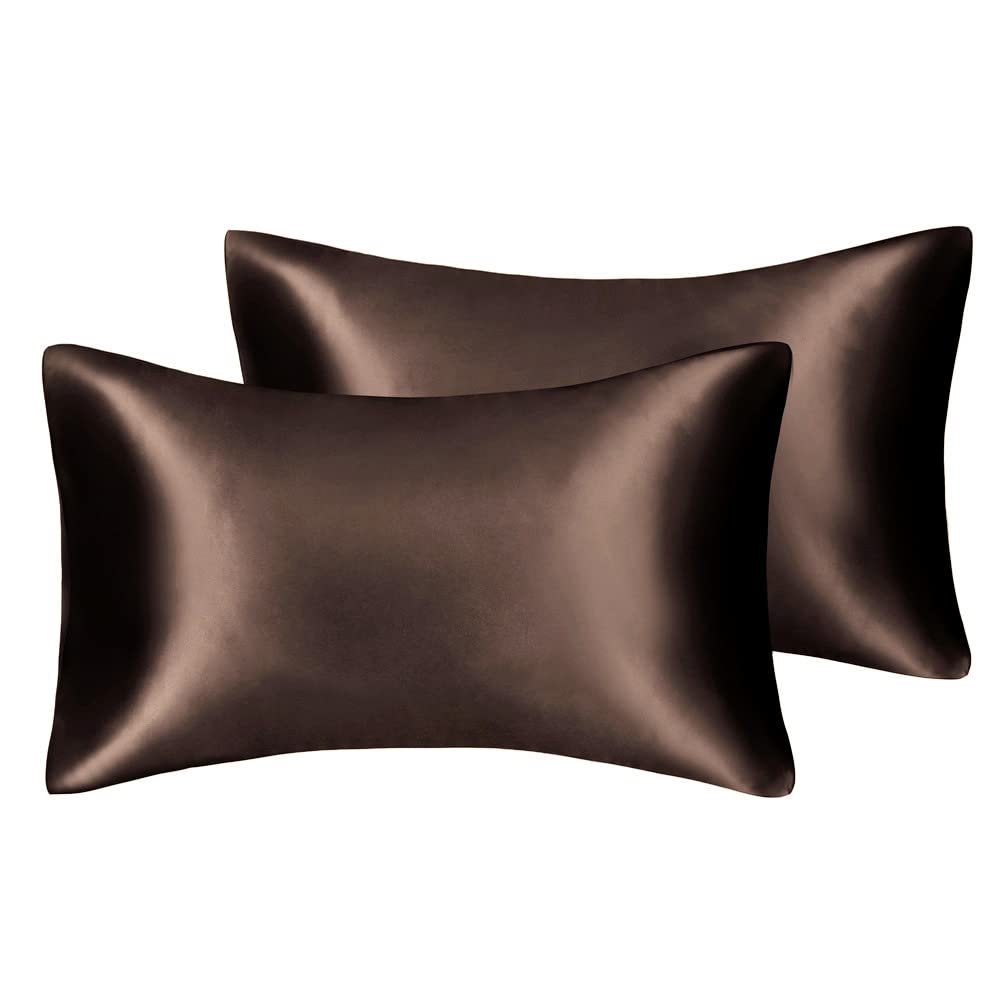 Juwenin Silky Satin Pillowcases Queen Standard For Facial Beauty Hair Health Face Care Hypoallergenic Set Of 2pcs (Coffee) โ image 1