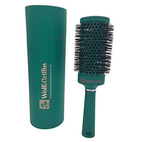 Wolf & Griffin Professional Vented Barrel Brush | Round Brush for Blow Drying | Extra Large Round Hairbrush | Ceramic Ionic Hairbrush | Jungle Green | Size 4-5.3 cm