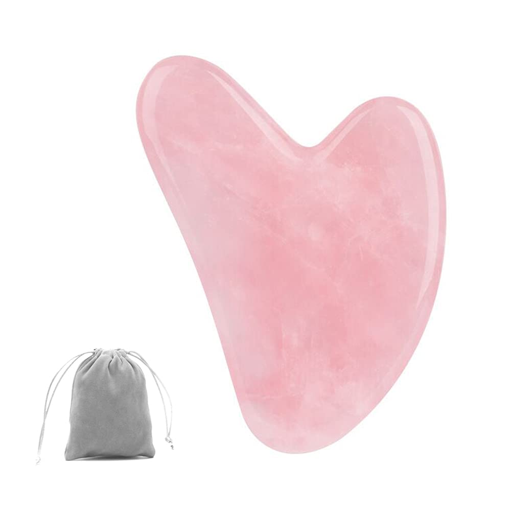 Bounabay Rose Quartz Gua Sha Face Massage Tool, Natural Jade Massage Stone for Facial Body Skincare, Pink Heart Shape Stone